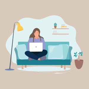 vector graphics about a women sitting on a couch with a laptop in her lap
